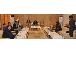 The Governor of Arunachal Pradesh Lt Gen (Retd) Nirbhay Sharma with the representatives of State Public Works Department, Border Road Organisation and Ministry of Road Transport & Highway at Raj Bhawan, Itanagar on 3rd December 2014